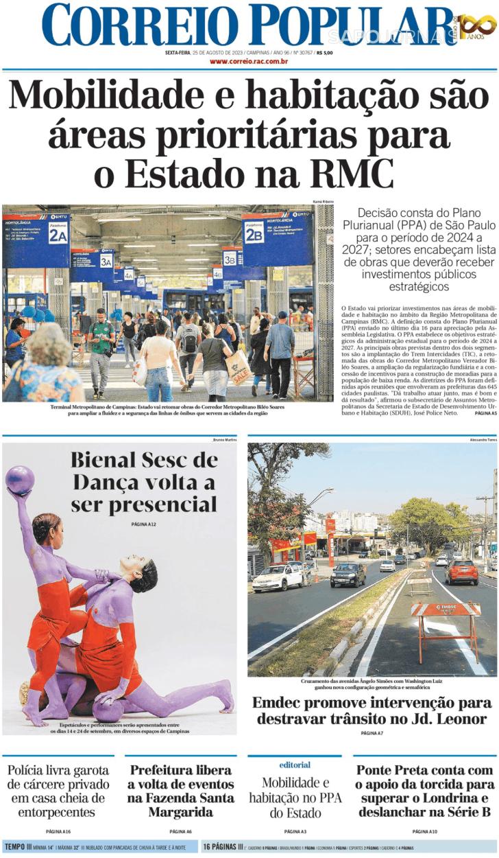 Capa Correio Popular - 2023-08-25
