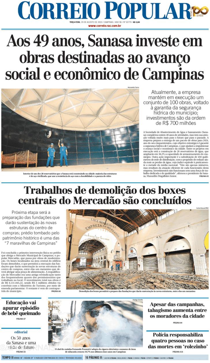 Capa Correio Popular - 2023-08-29