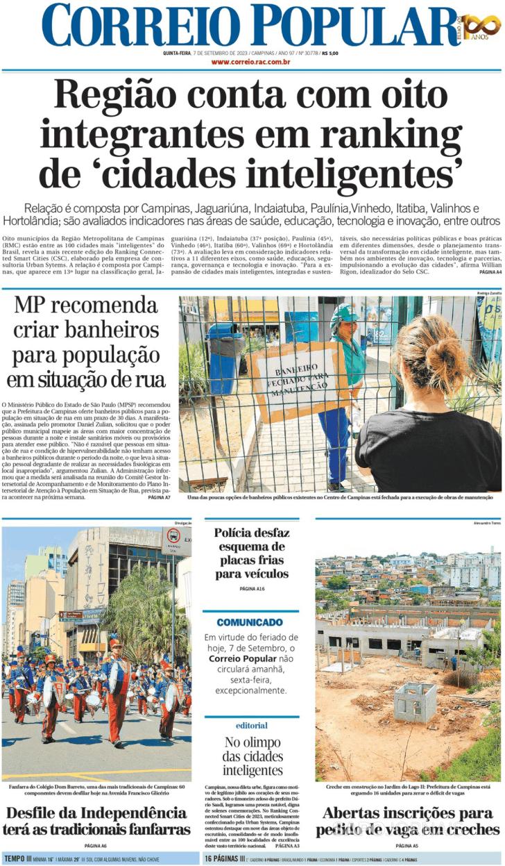 Capa Correio Popular - 2023-09-07
