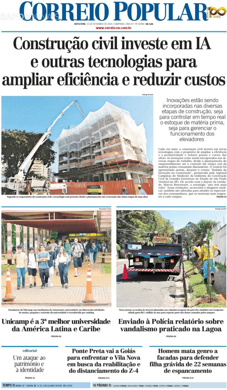 Capa Correio Popular - 2023-09-15