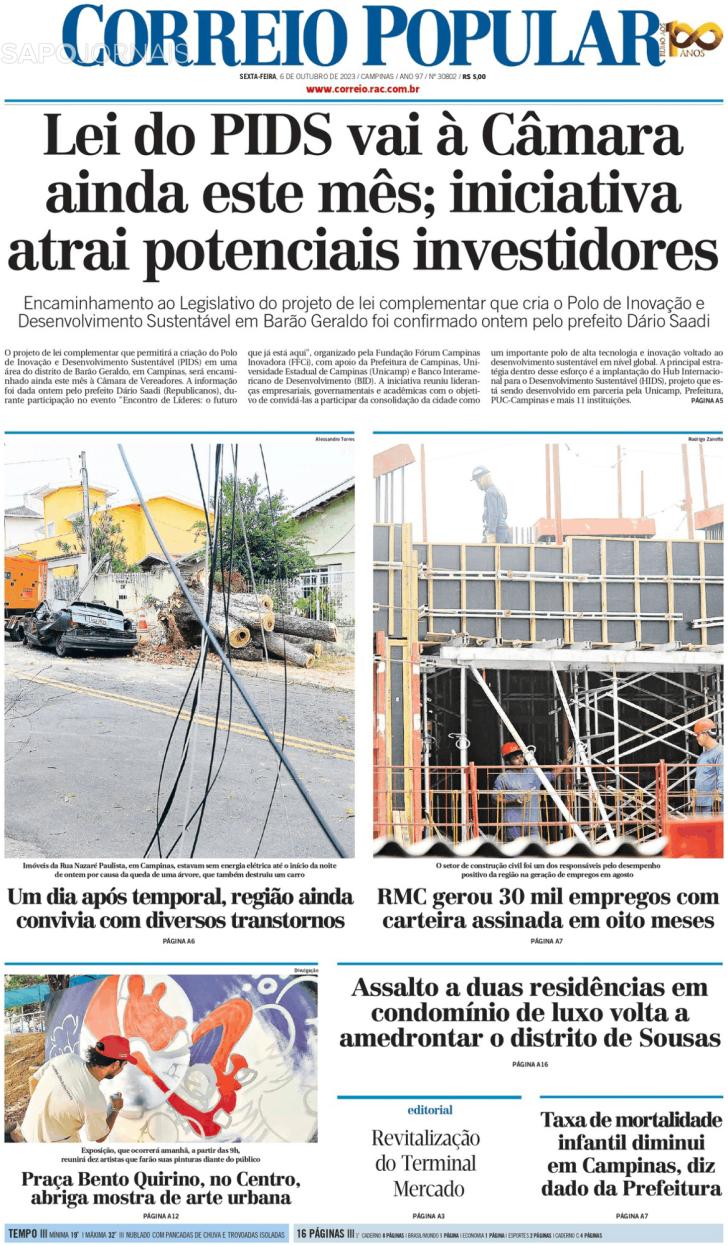 Capa Correio Popular - 2023-10-06