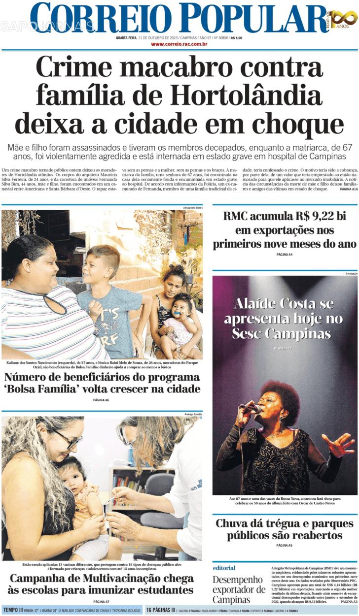 Capa Correio Popular - 2023-10-11