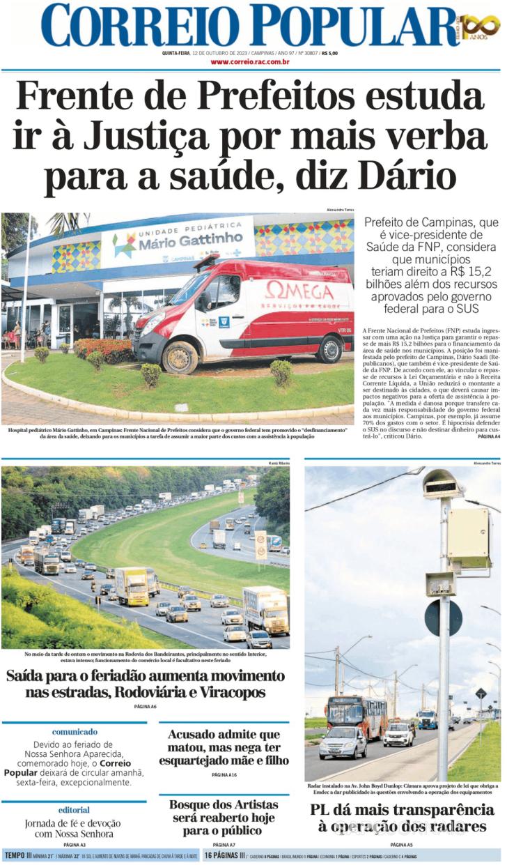 Capa Correio Popular - 2023-10-12