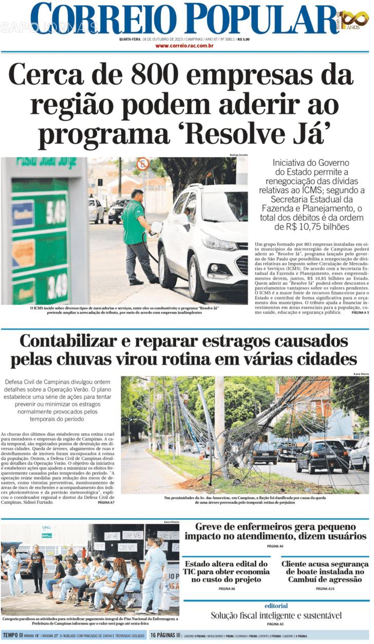 Capa Correio Popular - 2023-10-18
