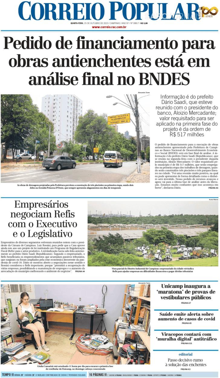 Capa Correio Popular - 2023-10-25