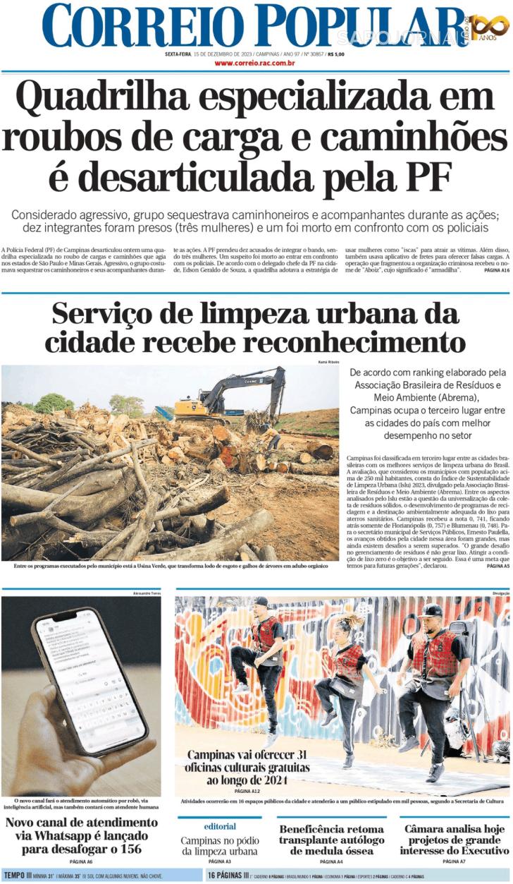 Capa Correio Popular - 2023-12-15