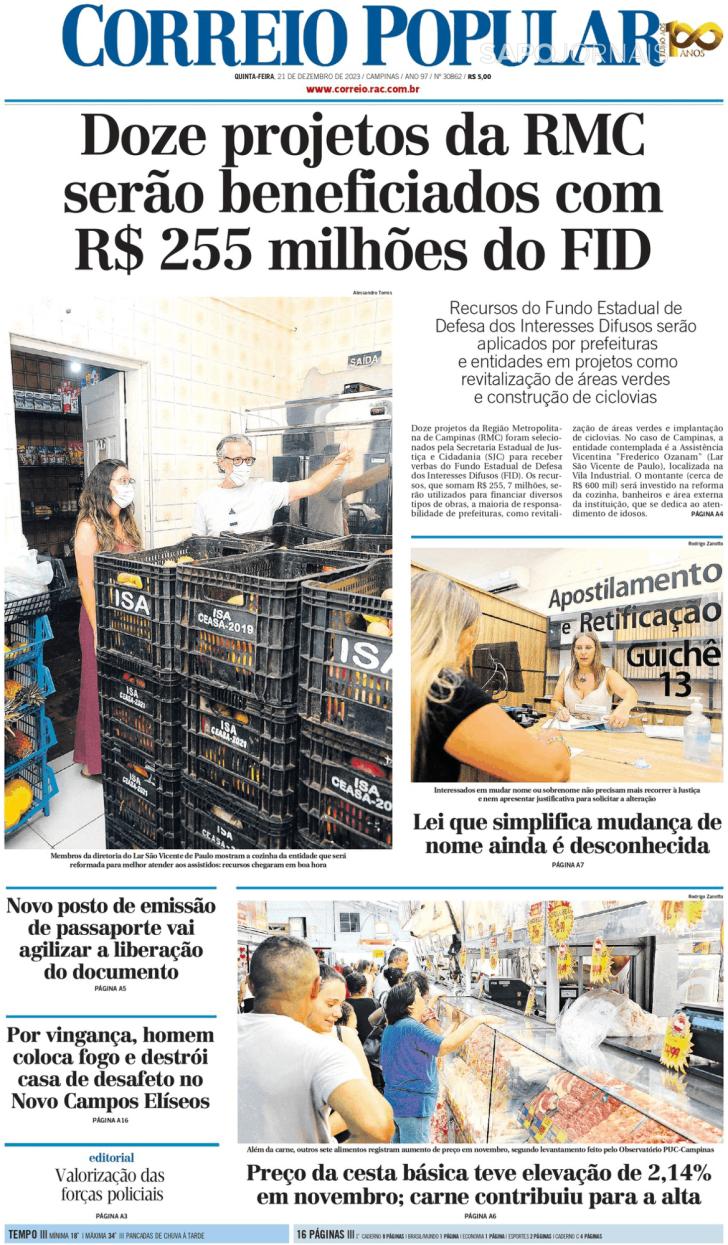 Capa Correio Popular - 2023-12-21