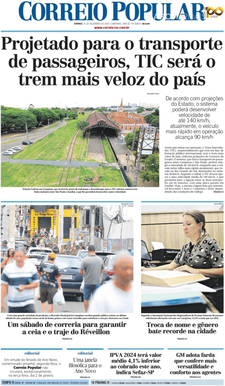 Capa Correio Popular - 2024-01-02