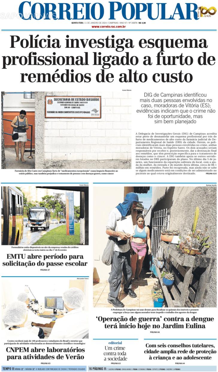 Capa Correio Popular - 2024-01-11