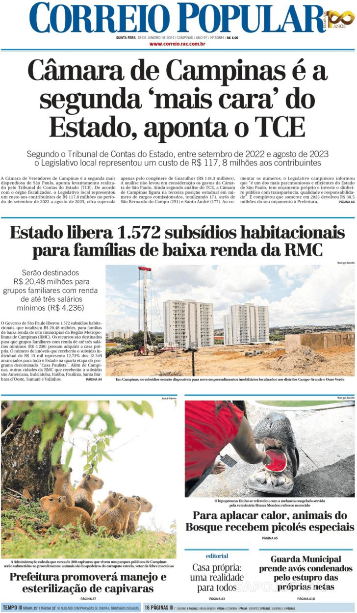 Capa Correio Popular - 2024-01-18