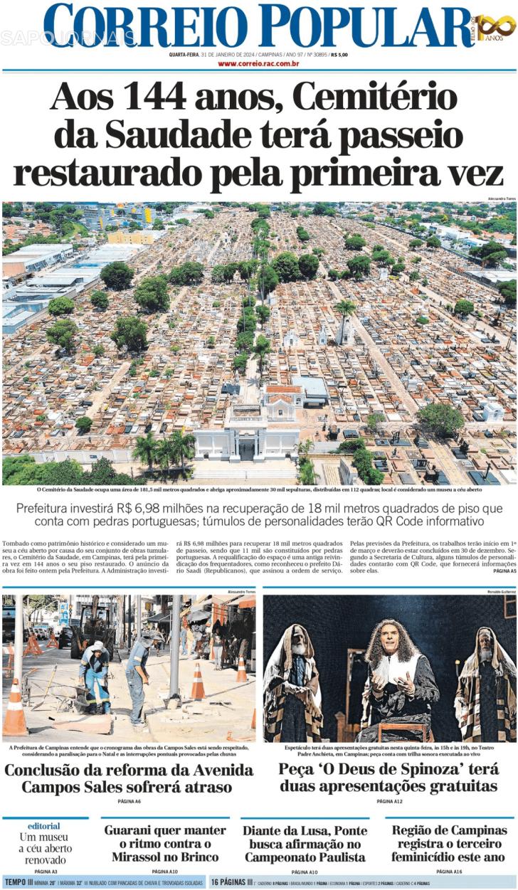 Capa Correio Popular - 2024-01-31