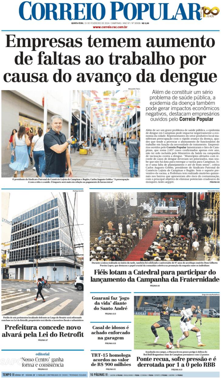 Capa Correio Popular - 2024-02-15
