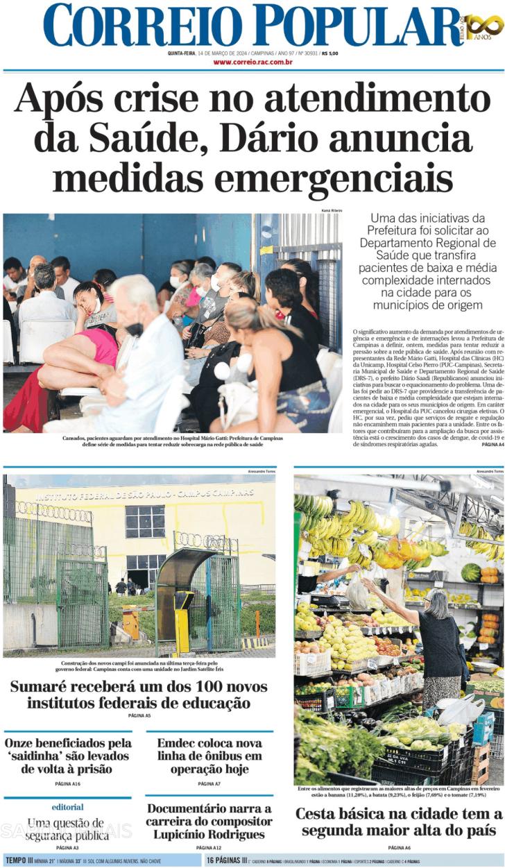 Capa Correio Popular - 2024-03-14