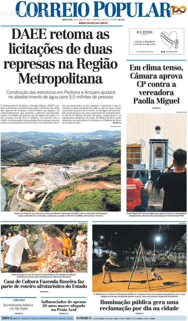 Capa Correio Popular - 2024-04-18