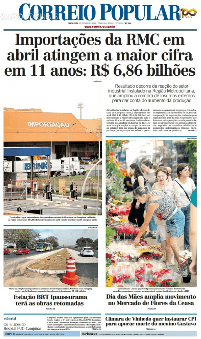 Capa Correio Popular - 2024-05-10