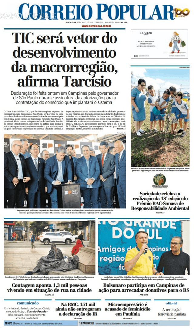 Capa Correio Popular - 2024-05-30
