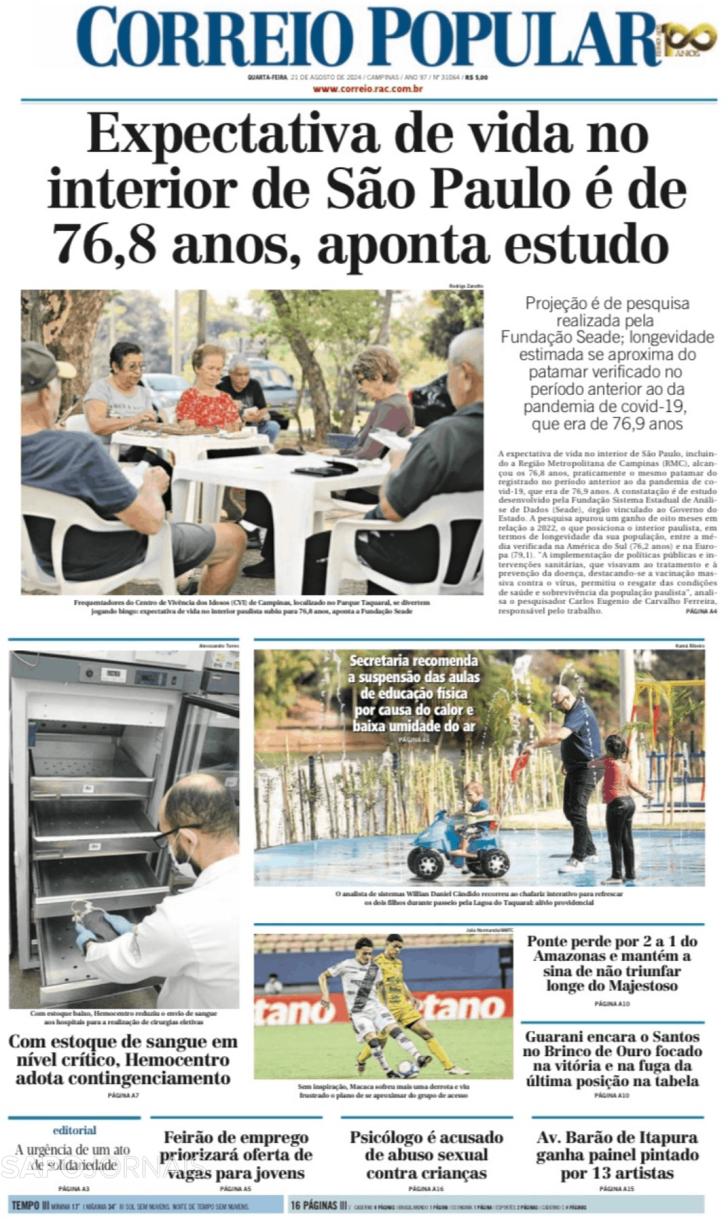 Capa Correio Popular - 2024-08-21