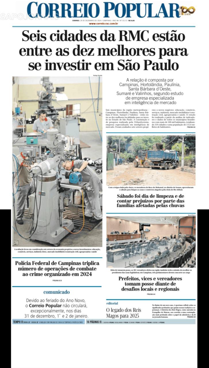 Capa Correio Popular - 2024-12-29