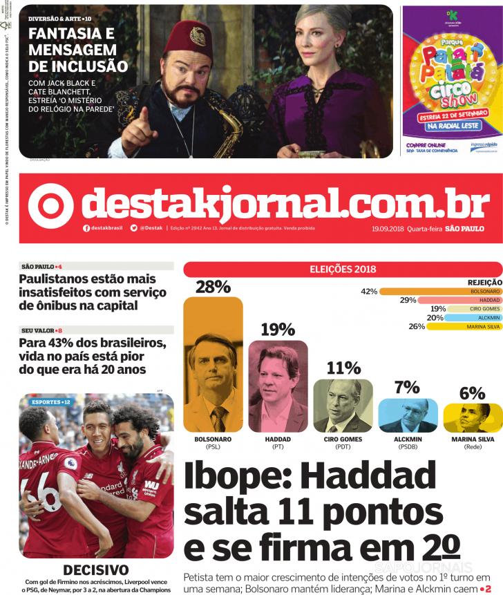 Capa Destak-So Paulo - 2018-09-19