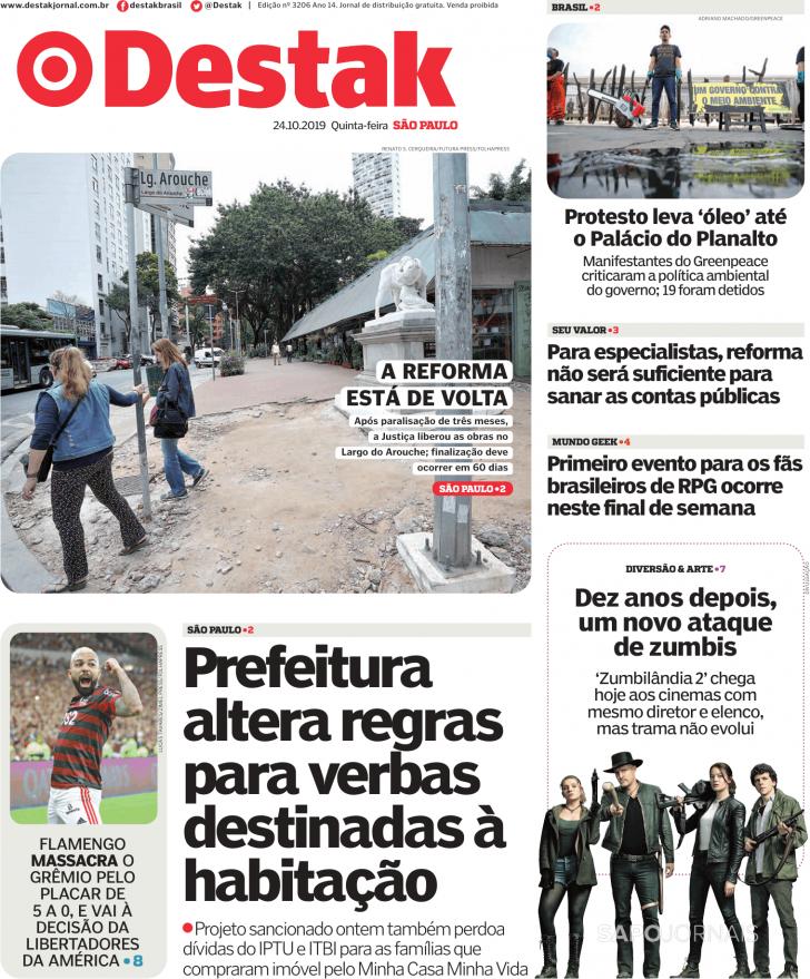 Capa Destak-S�o Paulo - 2019-10-24