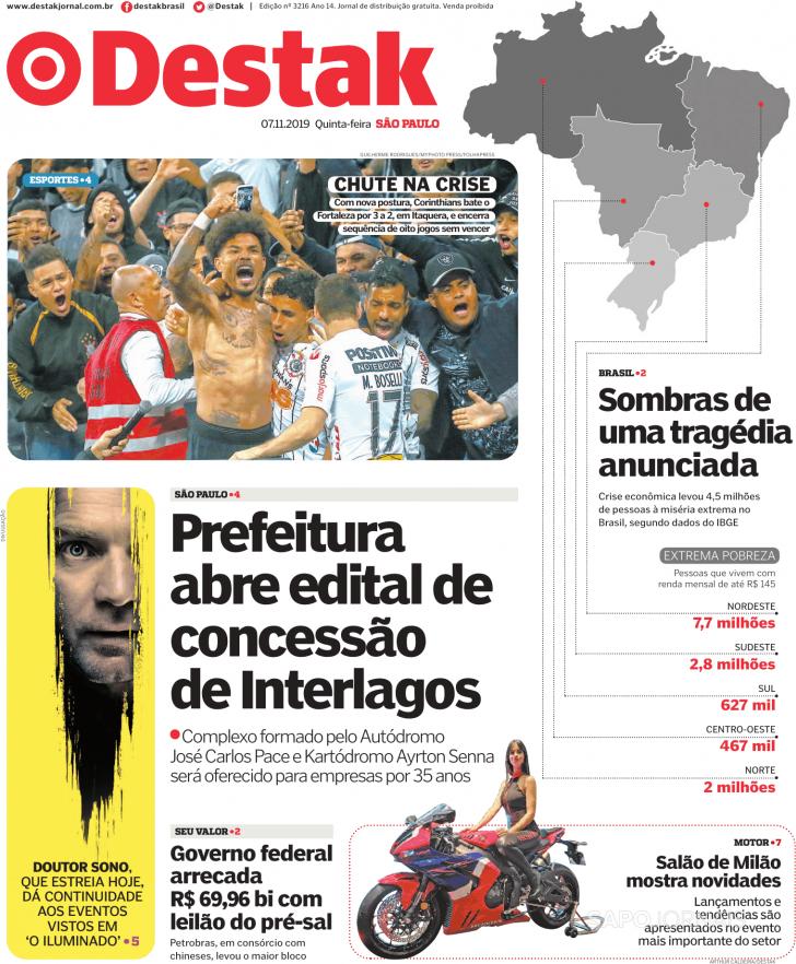 Capa Destak-S�o Paulo - 2019-11-07