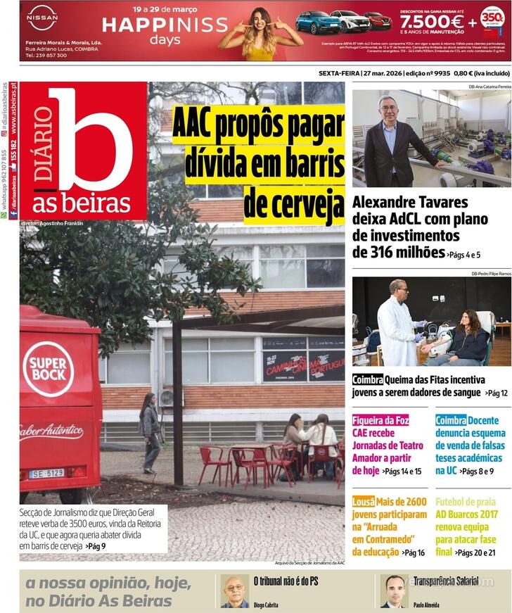 Capa Di�rio As Beiras - 2026-03-27