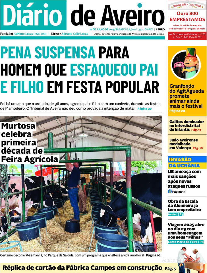 Capa Dirio de Aveiro - 2025-07-12