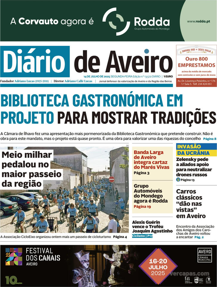 Capa Dirio de Aveiro - 2025-07-14