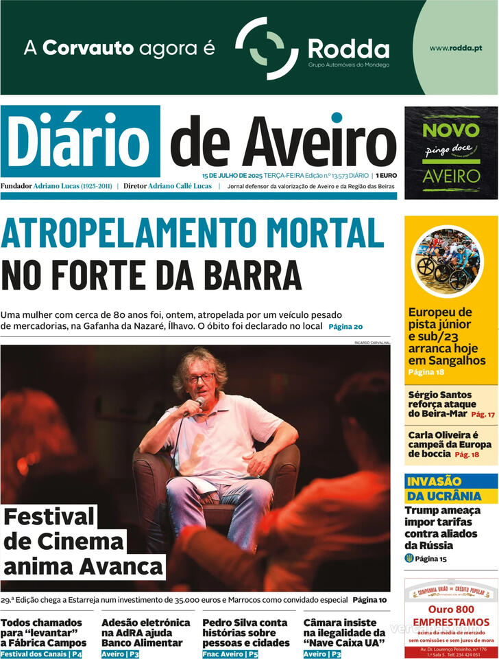 Capa Dirio de Aveiro - 2025-07-15