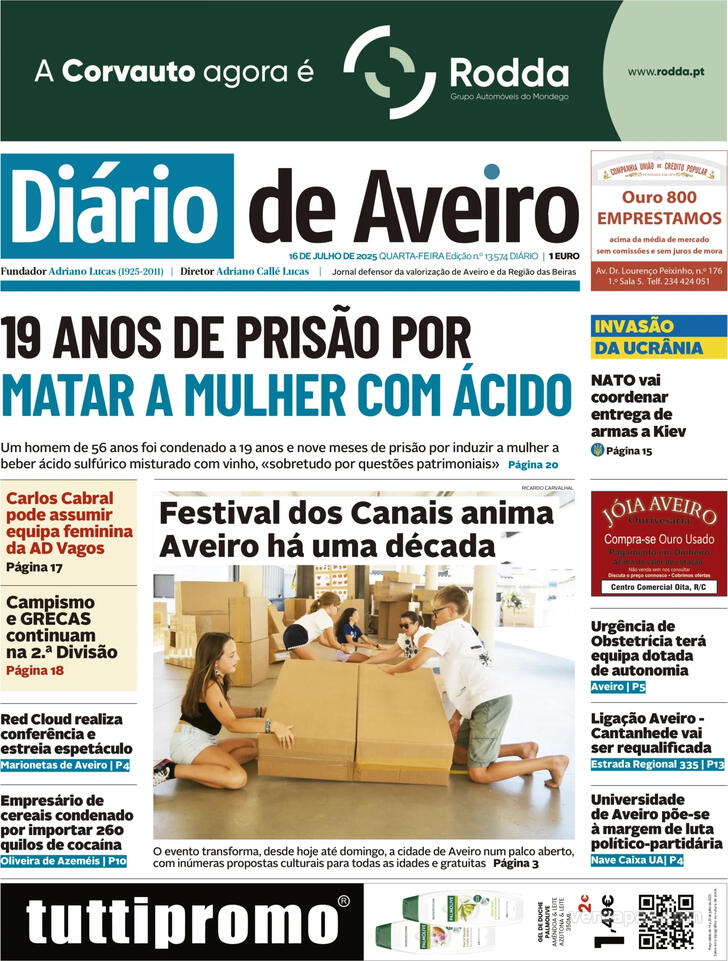 Capa Dirio de Aveiro - 2025-07-16