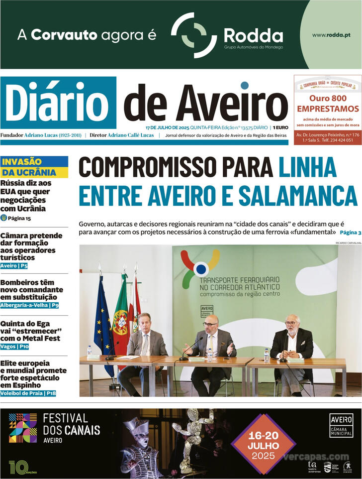Capa Dirio de Aveiro - 2025-07-17