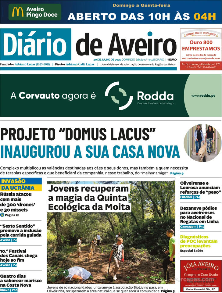 Capa Dirio de Aveiro - 2025-07-20