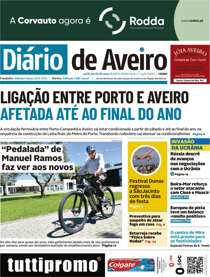 Capa Dirio de Aveiro - 2025-07-23