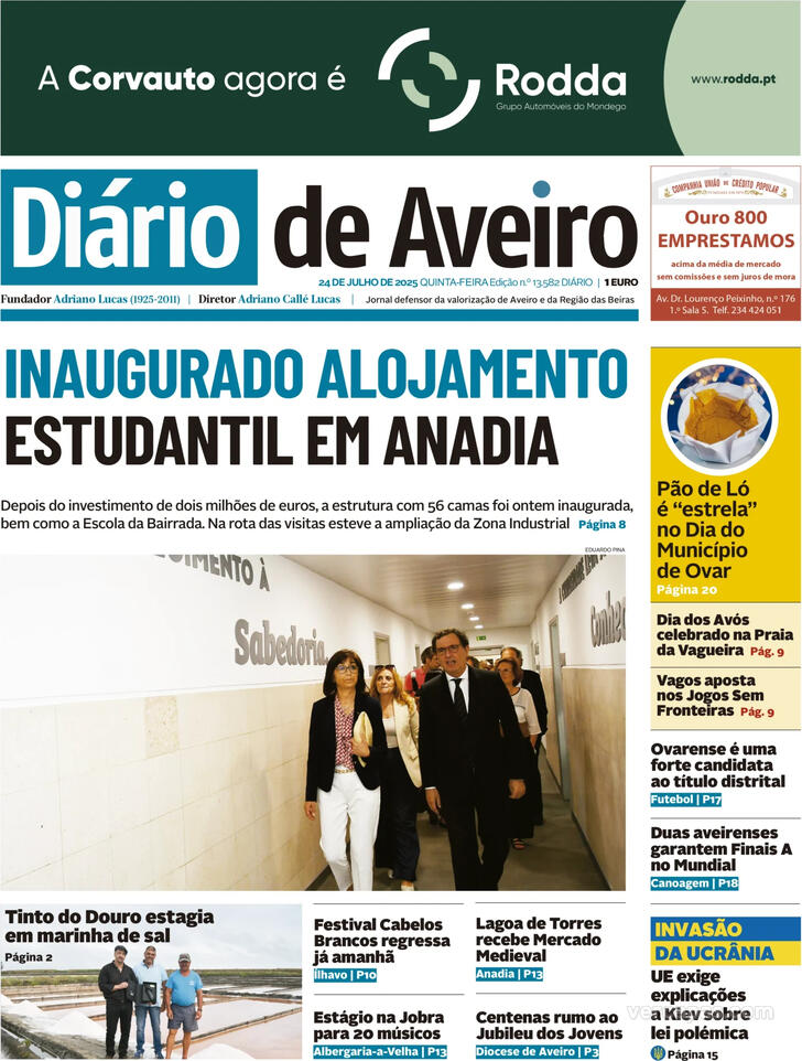 Capa Dirio de Aveiro - 2025-07-24