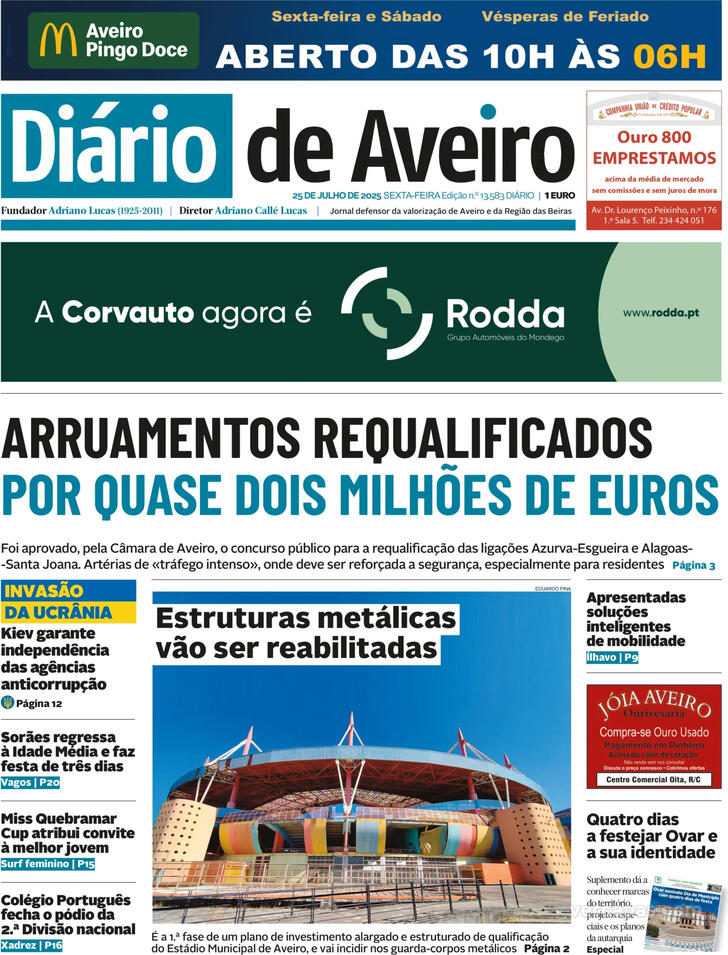 Capa Dirio de Aveiro - 2025-07-25