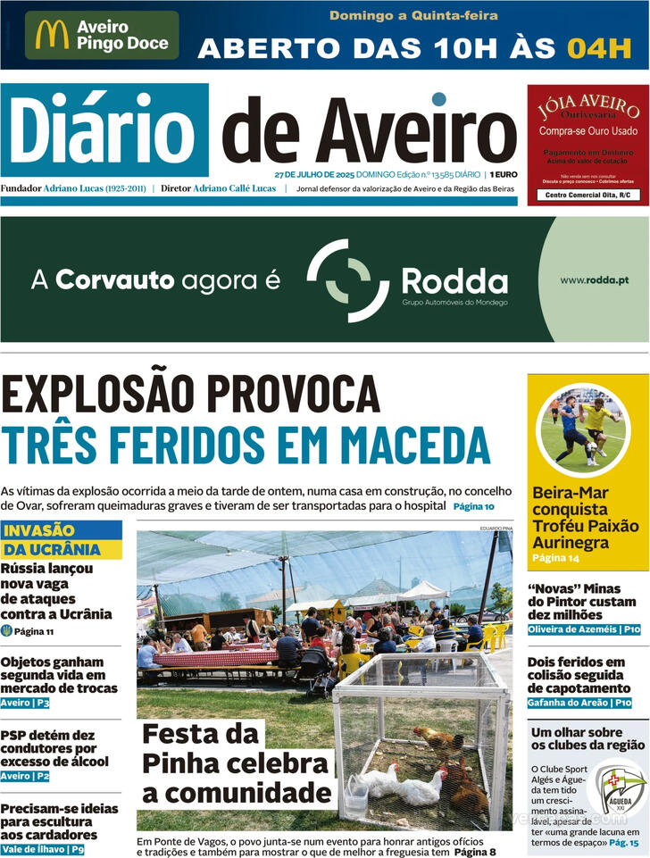Capa Dirio de Aveiro - 2025-07-27