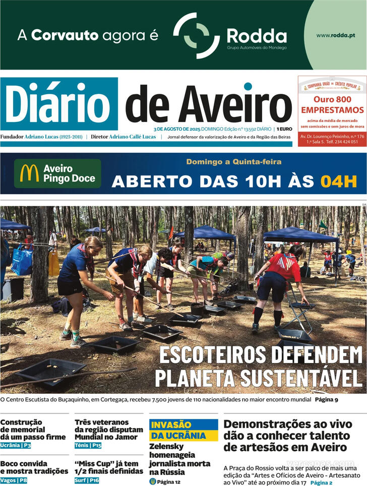 Capa Dirio de Aveiro - 2025-08-03