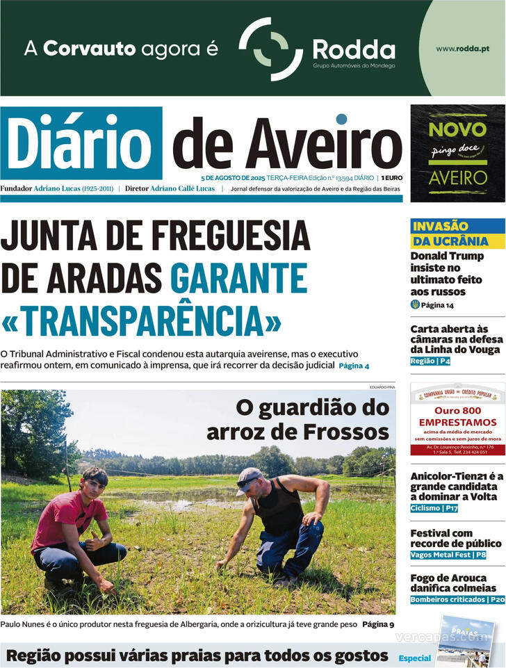 Capa Dirio de Aveiro - 2025-08-05