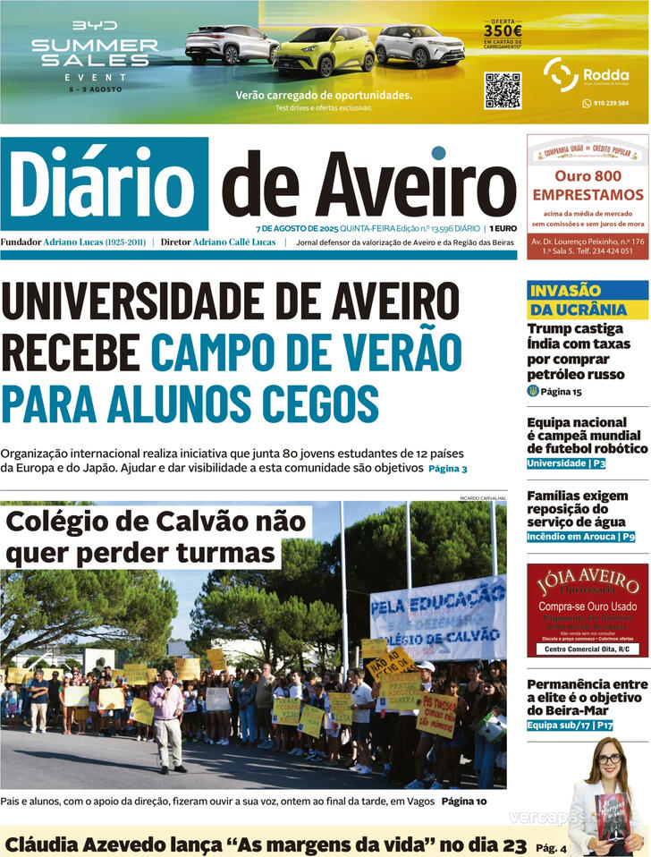 Capa Dirio de Aveiro - 2025-08-07