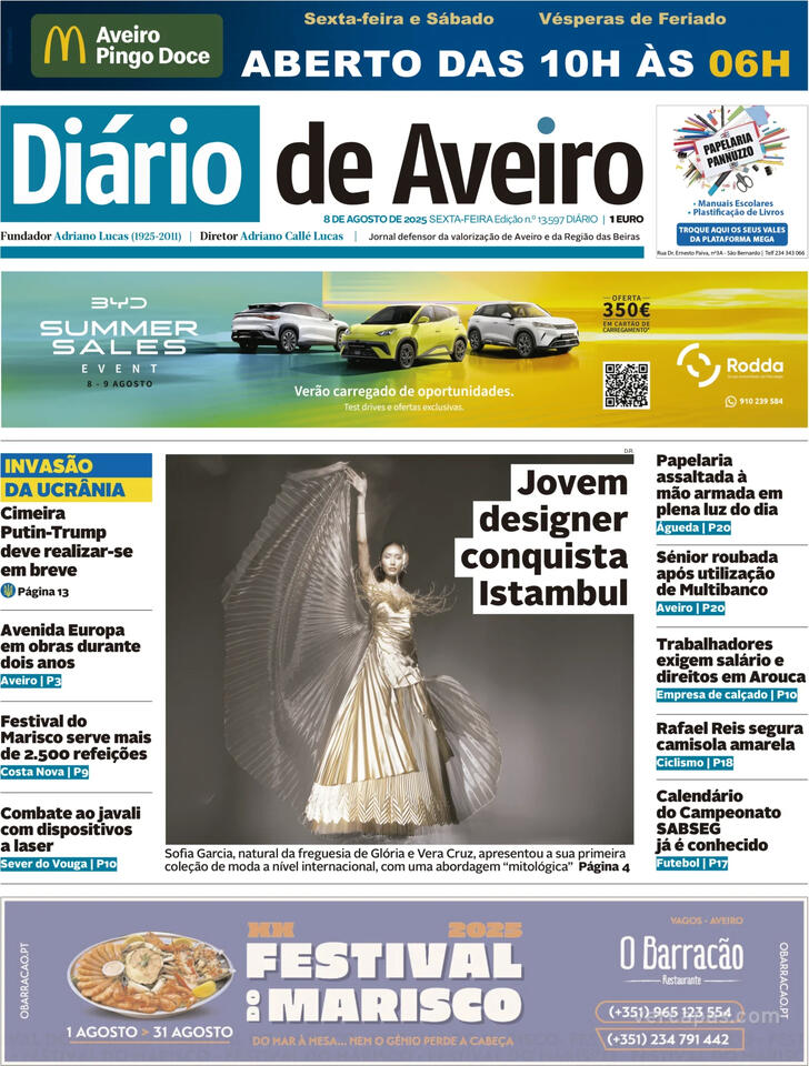 Capa Dirio de Aveiro - 2025-08-08