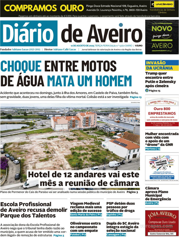 Capa Dirio de Aveiro - 2025-08-12