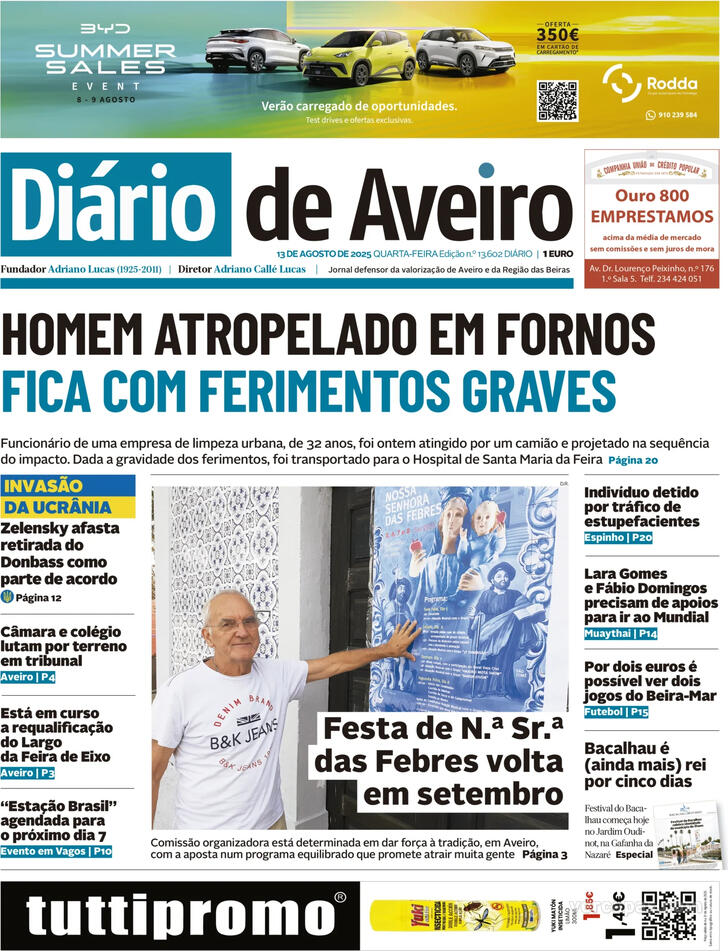 Capa Dirio de Aveiro - 2025-08-13