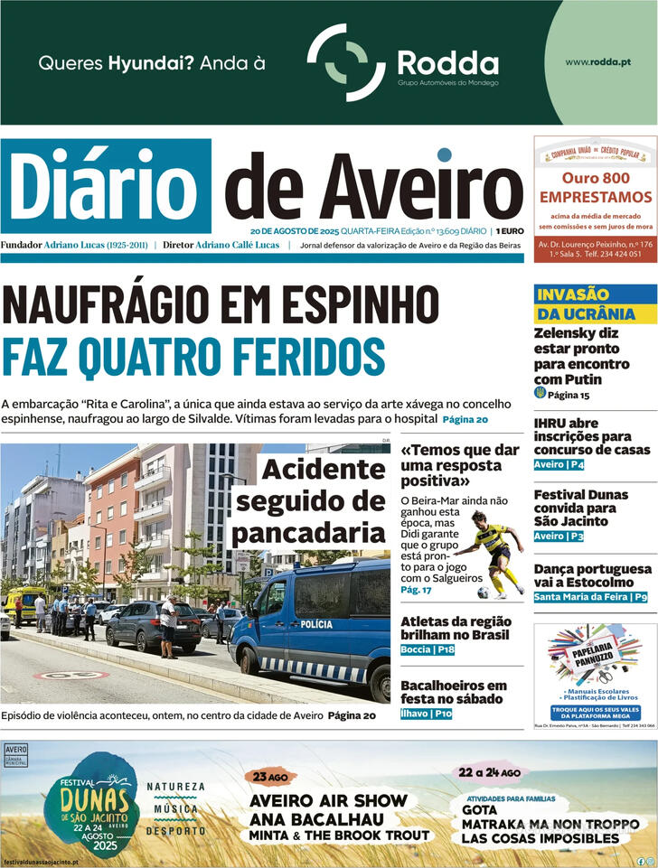Capa Dirio de Aveiro - 2025-08-20