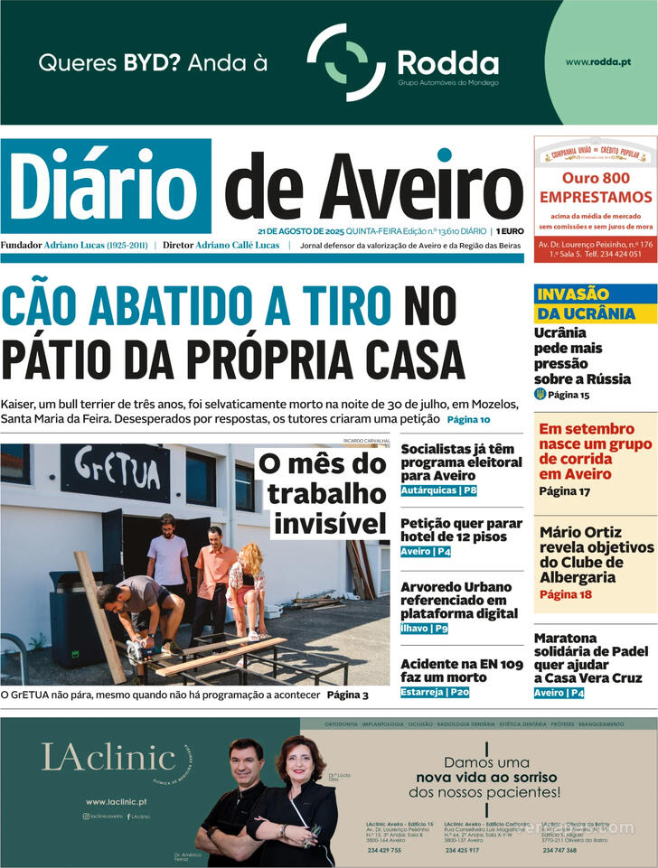 Capa Dirio de Aveiro - 2025-08-21