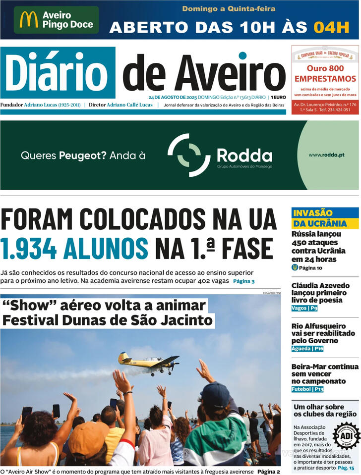 Capa Dirio de Aveiro - 2025-08-24
