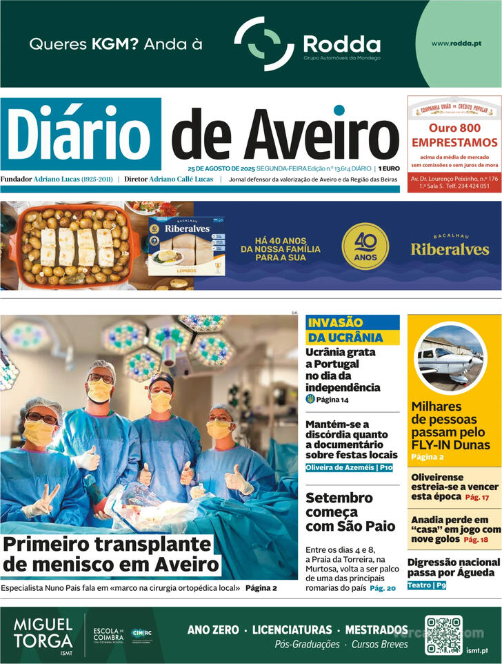 Capa Dirio de Aveiro - 2025-08-25