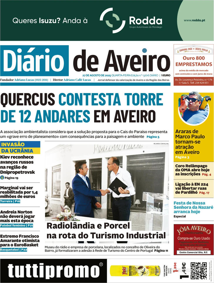 Capa Dirio de Aveiro - 2025-08-27