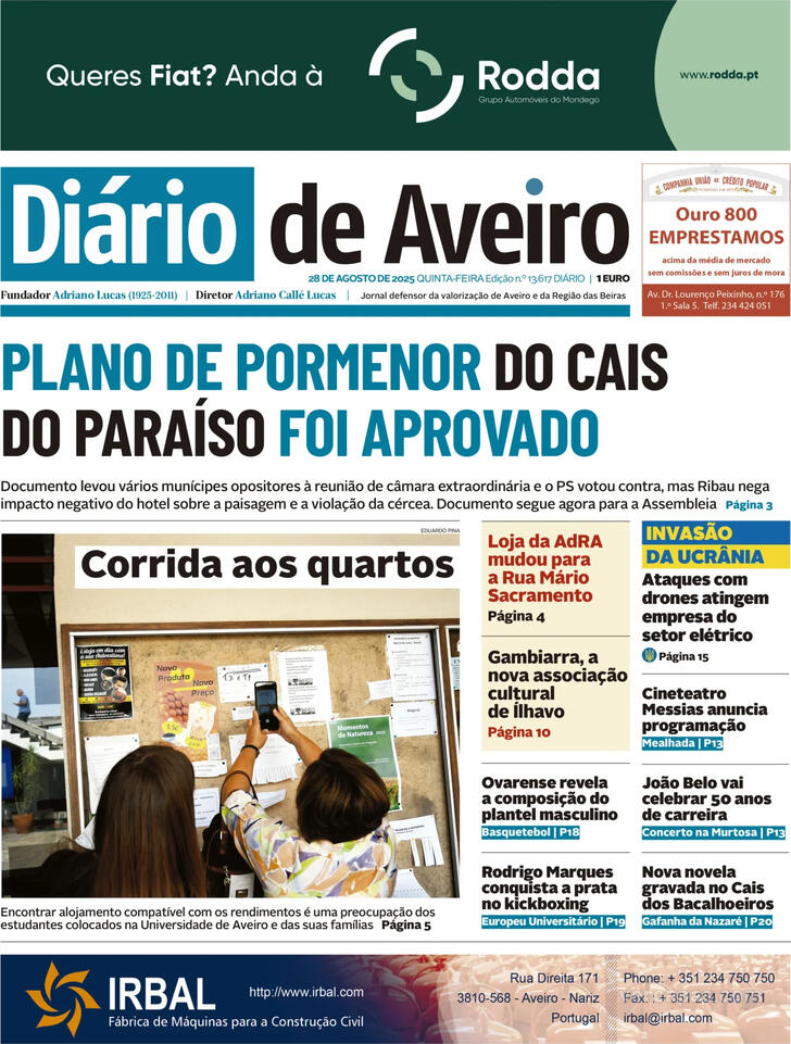 Capa Dirio de Aveiro - 2025-08-28