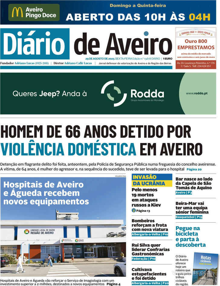 Capa Dirio de Aveiro - 2025-08-29