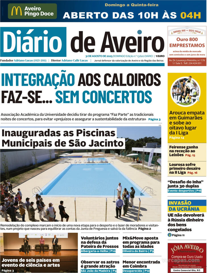 Capa Dirio de Aveiro - 2025-08-31